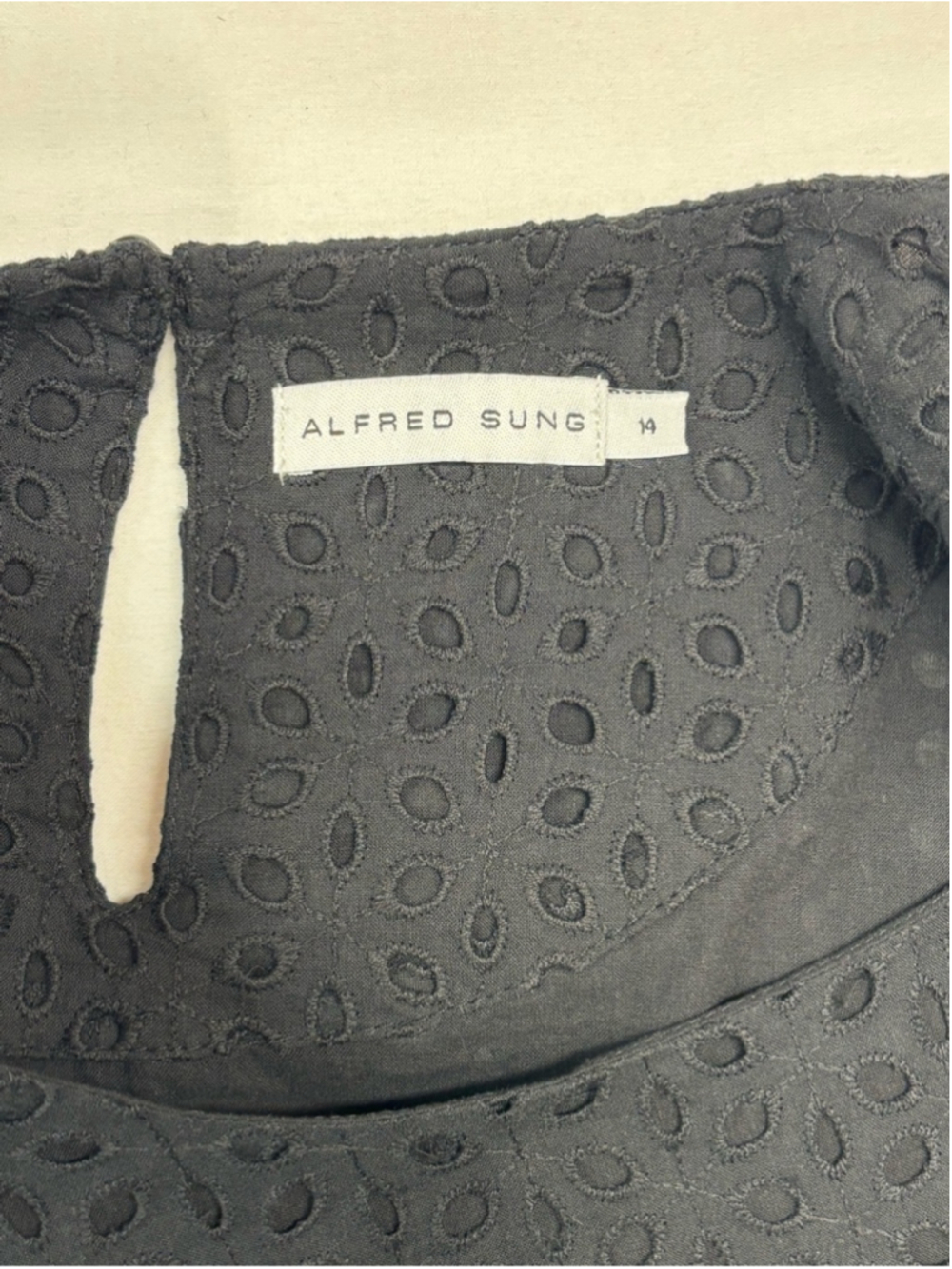 ALFRED SUNG Black Sleeveless Eyelet Cotton Sheath Mini Dress Sz 14 - 721 - Picture 4 of 6